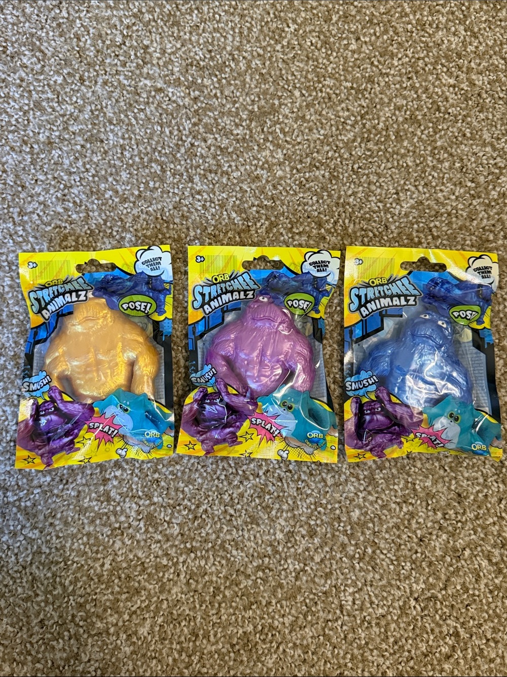 ORB Stretchee Animalz Bundle- Gold, Purple, Blue Gorillas